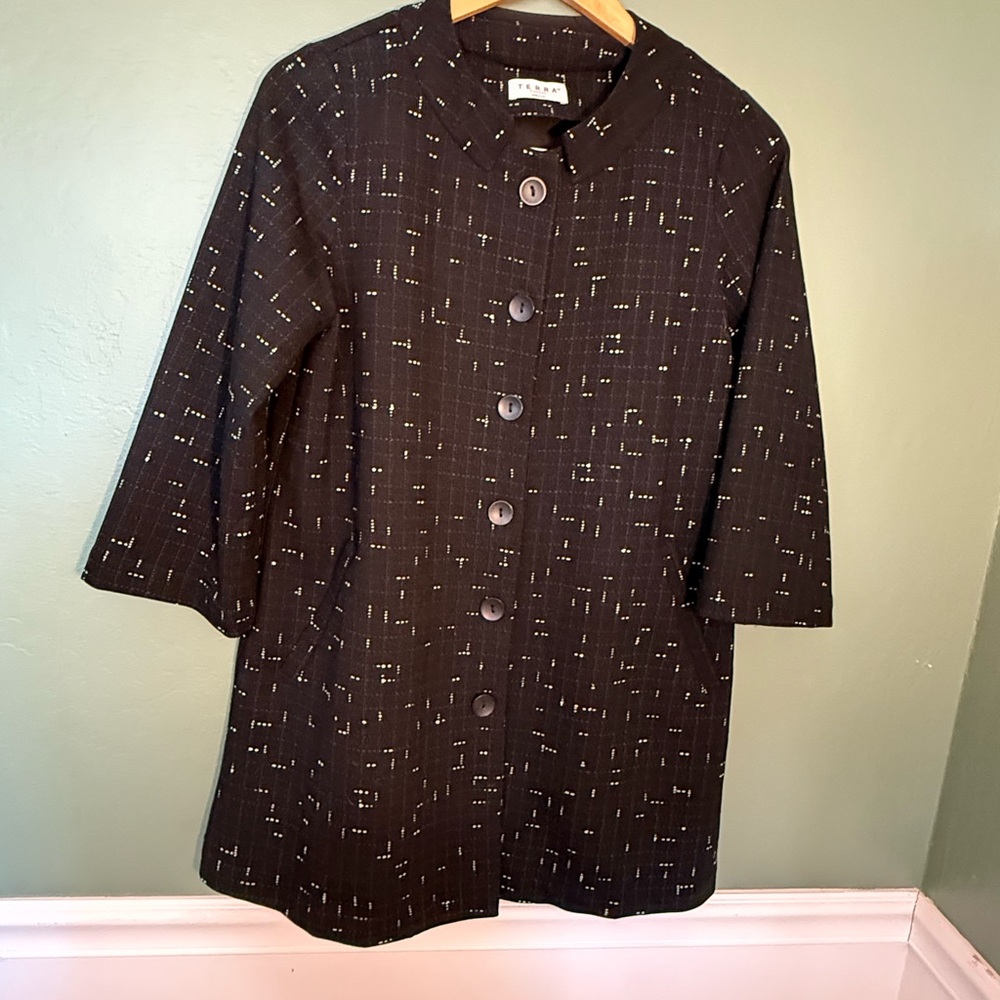 Terra SJ Apparel Black Woven Button Front Jacket Top Size S